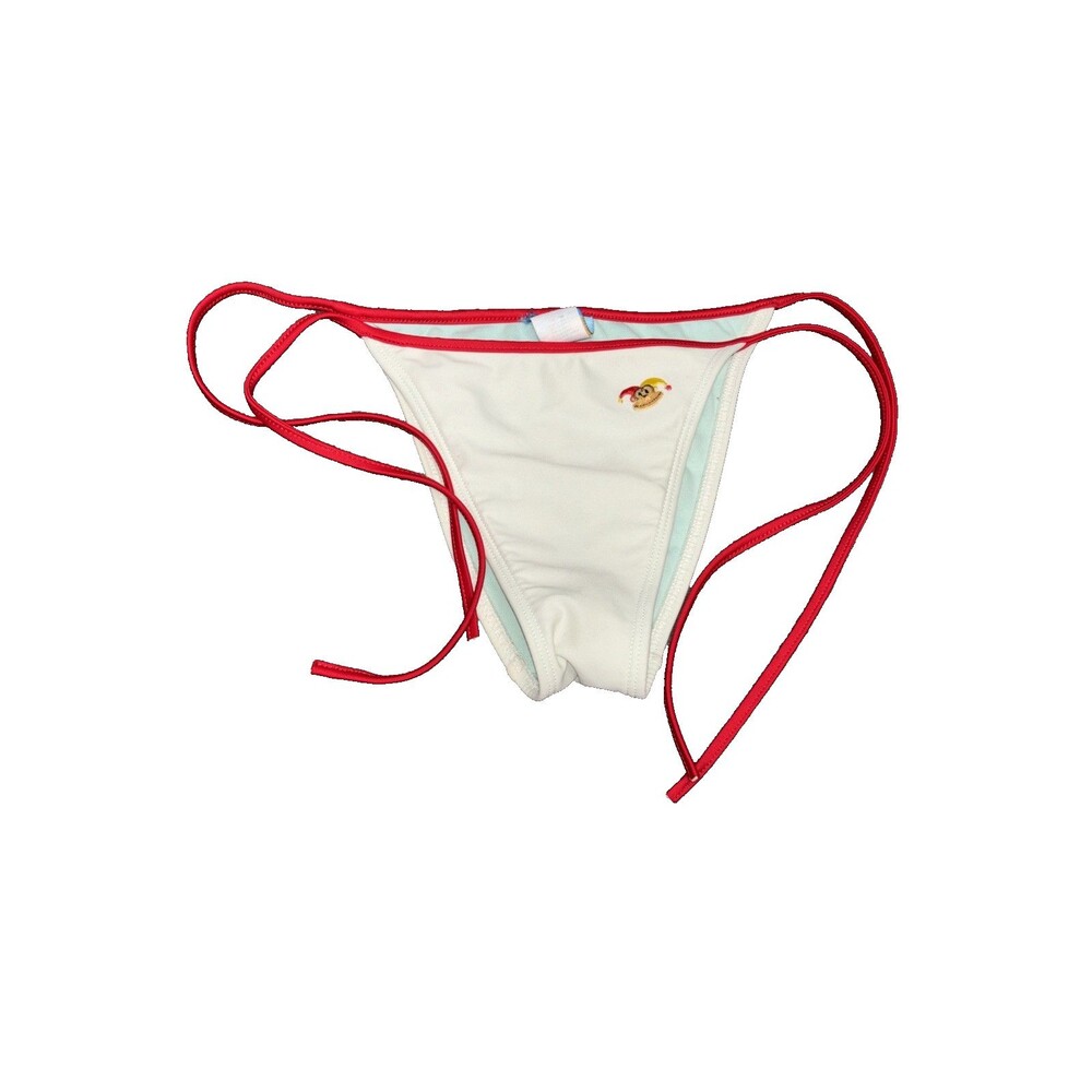 Cover Style Ivory String Bikini Bottom S Y2K Tie Sides Lined Monkey Embroidered